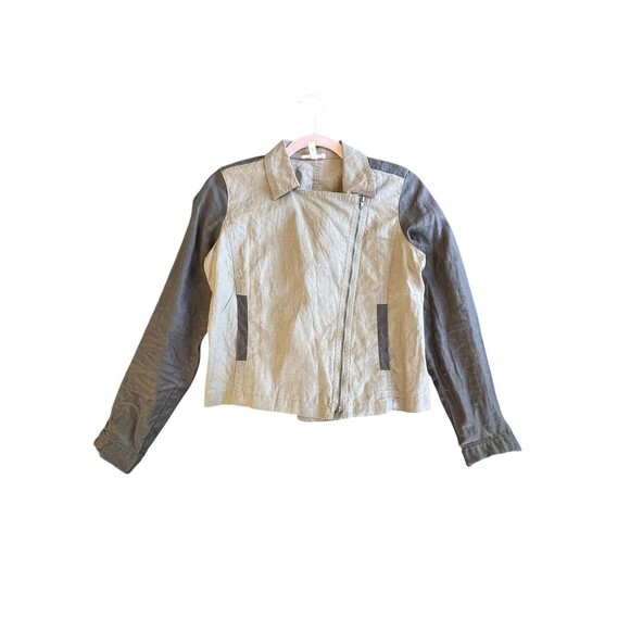 Eileen Fisher Coated Organic Linen Asymmetrical Zip Two Tone Jacket PS Petite S - Picture 3 of 13